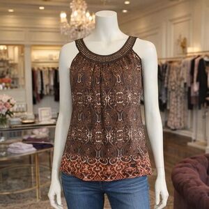 new directions Brown & Rust Printed Halter-Style Camisole